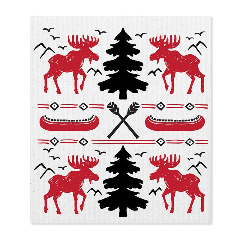 Set of 3 Moose and Canoe Swedish Dish Cloths
