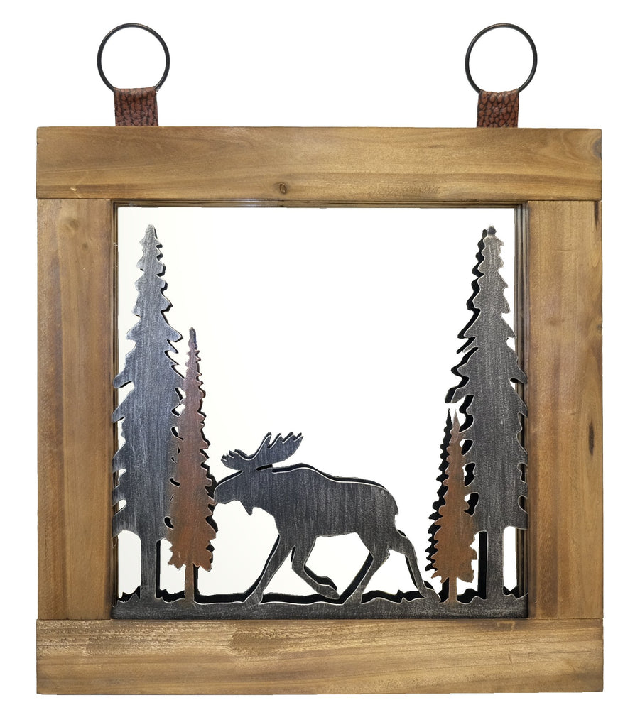 Wood and Metal Moose Mirror