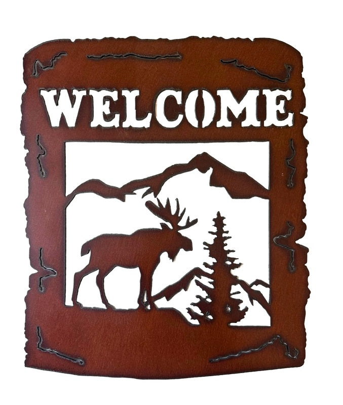 Bronzed Metal Moose Welcome Plaque