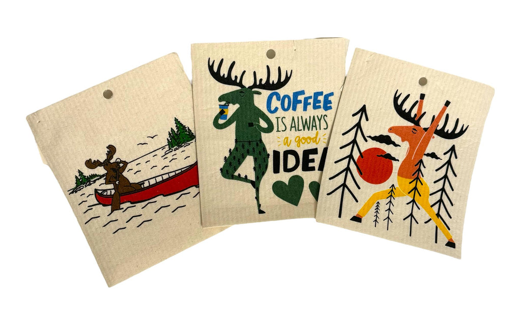 Set of 3 Moose Life Swedish Dish Cloths