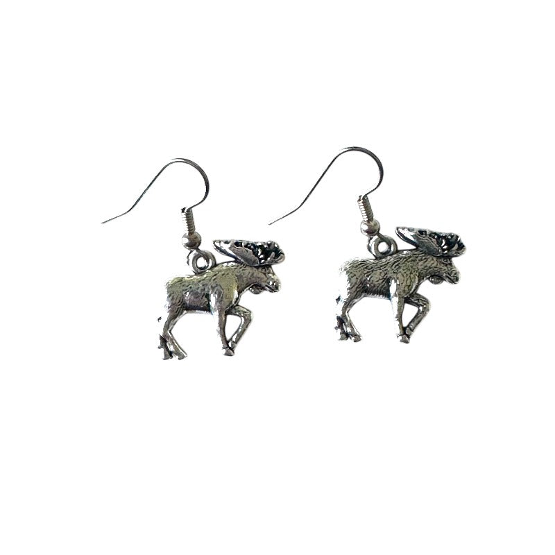 Walking Moose Silver Earrings