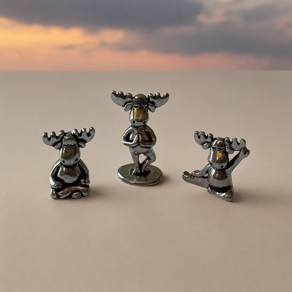 Pewter Moose Yoga Figurines