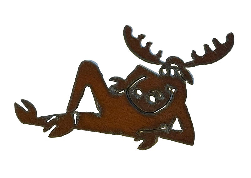Laying Fun Metal Moose Magnet