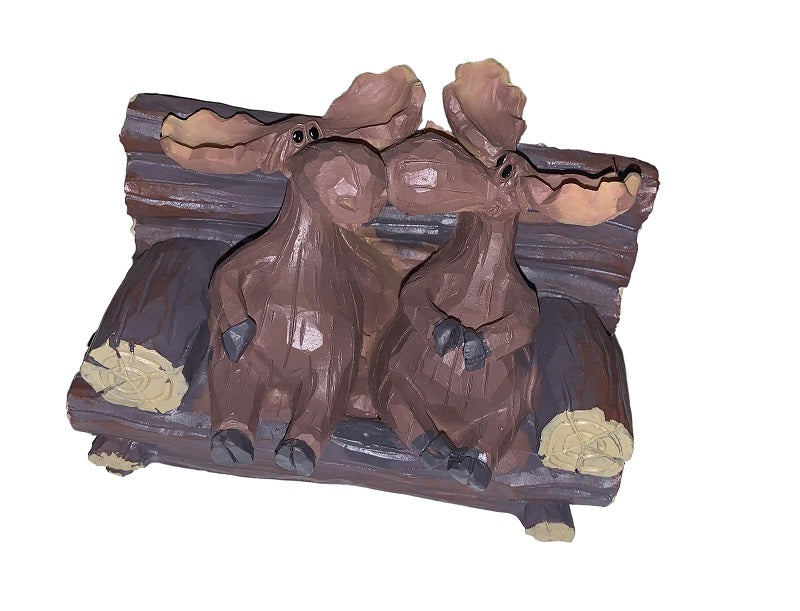 Kissing Moose on Bench Figurine