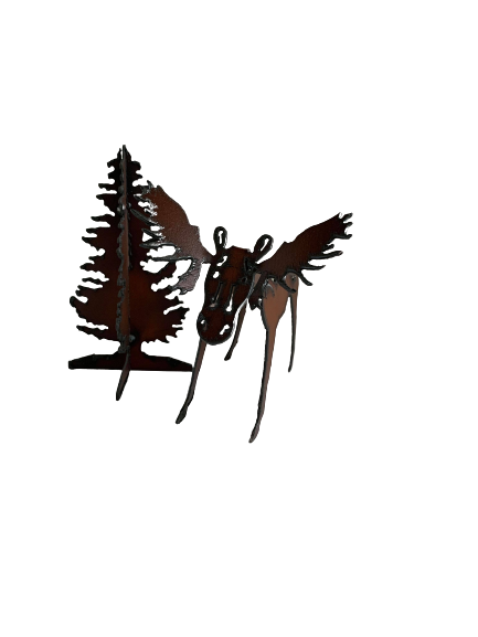 Metal Pine Tree and Moose Figurine