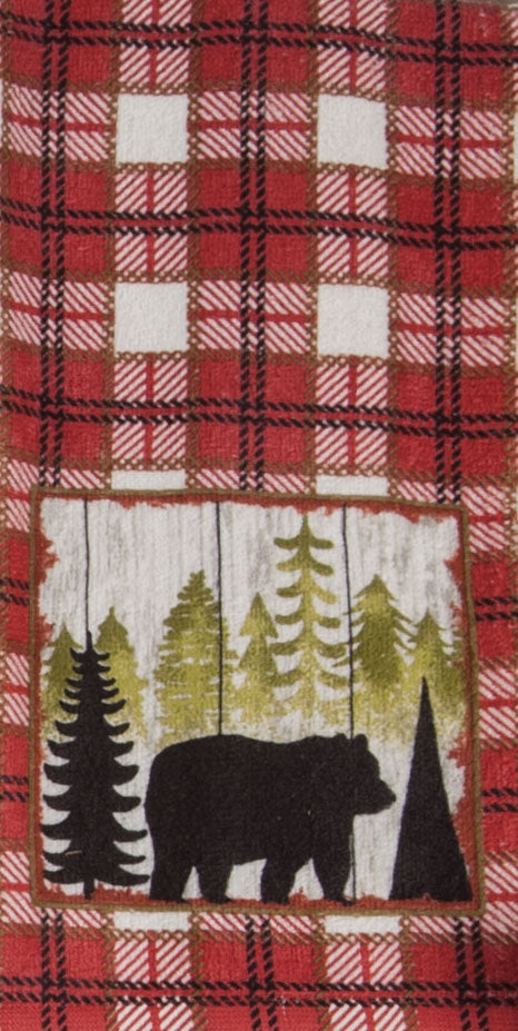 Bear Red Plaid Tea Towel