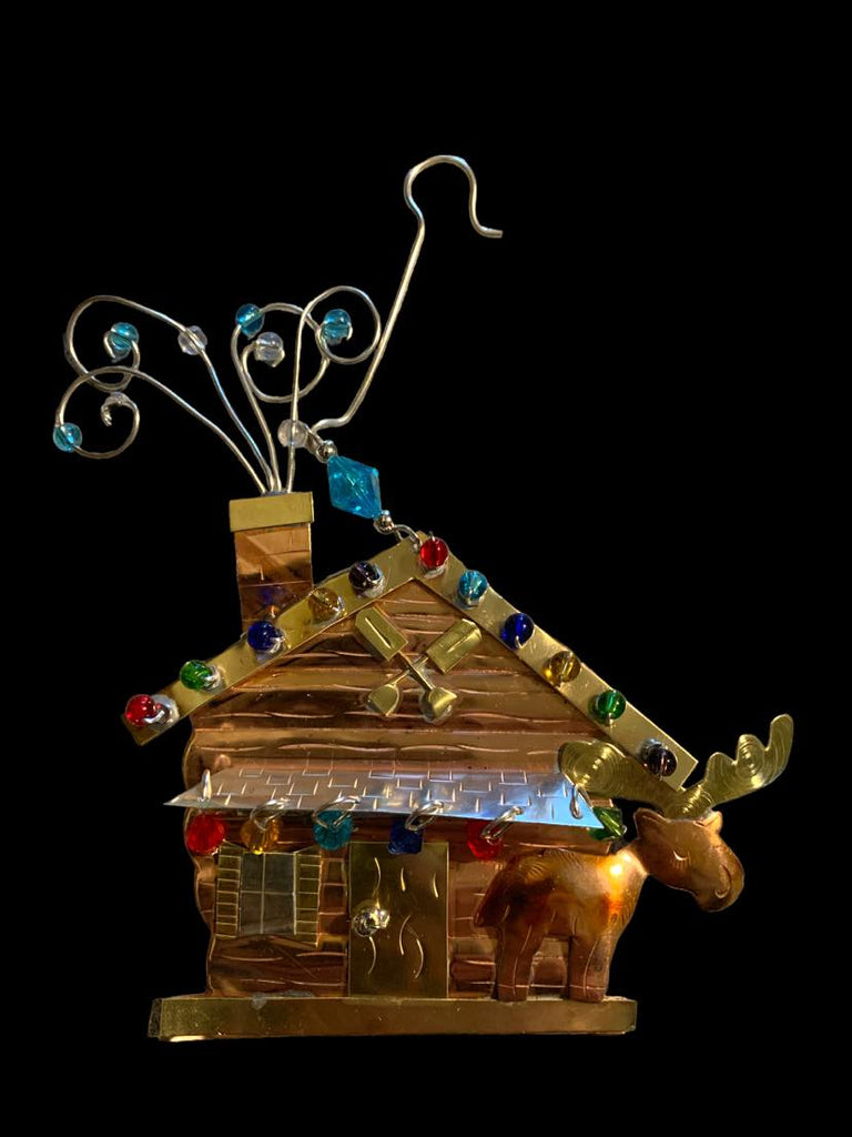 Moose Cabin Metal Ornament