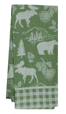 Pinecone Trails Moose and Bear Jacquard Tea Towel