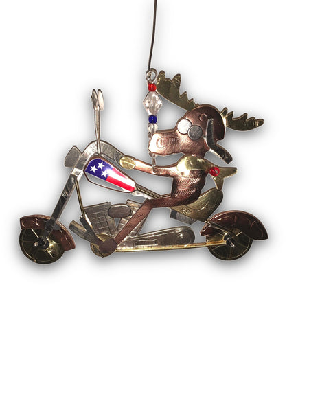Moose on a Motorcycle Metal Ornament