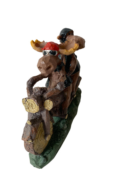 Moose Couple on Motorcycle Figurine