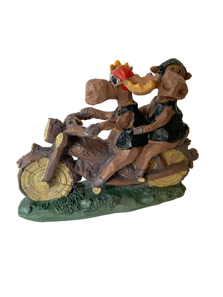 Moose Couple on Motorcycle Figurine