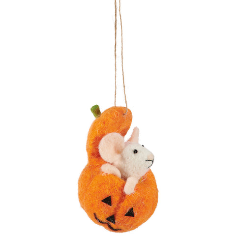 Mouse in a Pumpkin Hanging Ornament