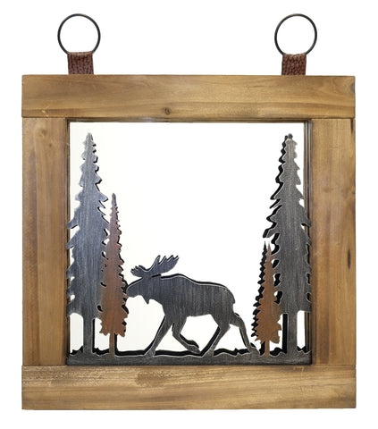 Wood and Metal Moose Mirror