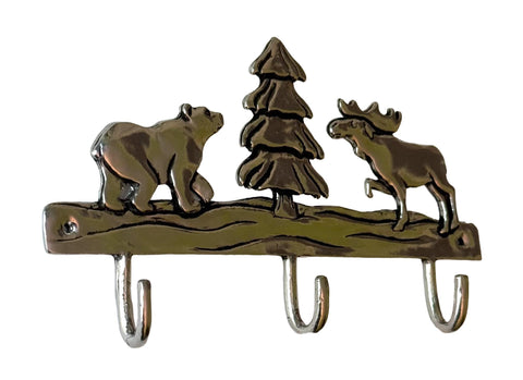 Moose and Bear Fine Pewter Wall Hook