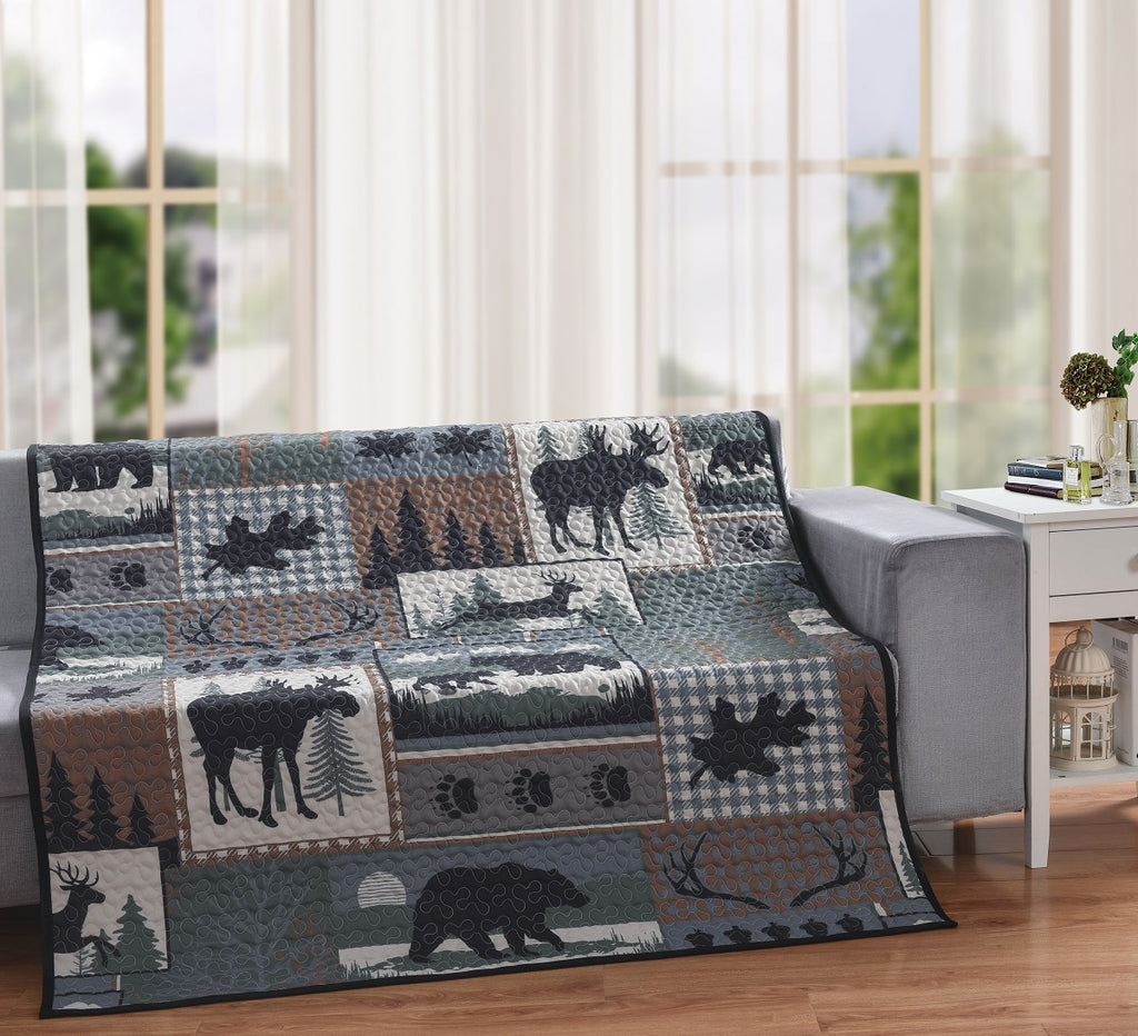 Woodland Forest Quilted Moose Throw