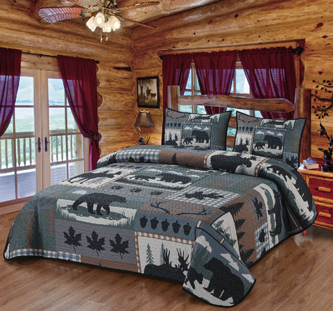 Woodland Moose Quilt Queen Blanket and Shams