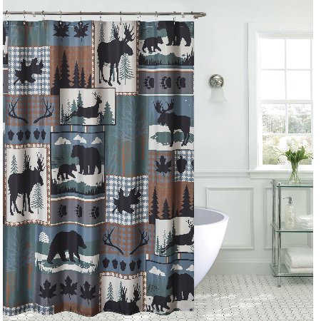 Woodland Moose and Bear Shower Curtain