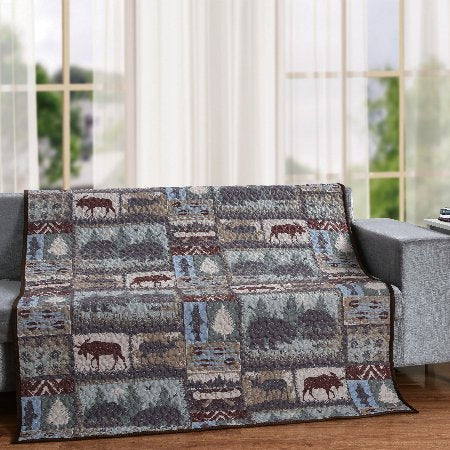 Wild Life Forest Quilted Moose Throw