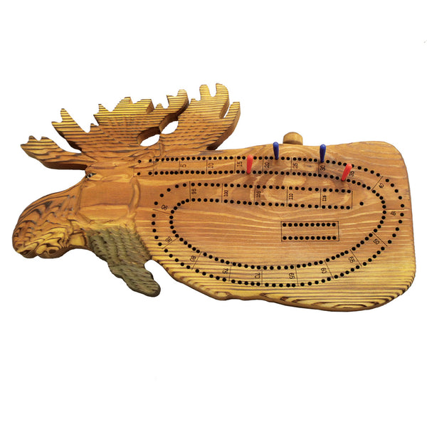 Moose Cribbage Board with Moose Playing Cards