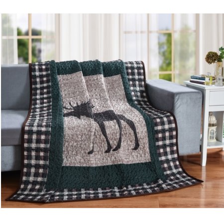 Moose Plaid Quilted Throw Blanket