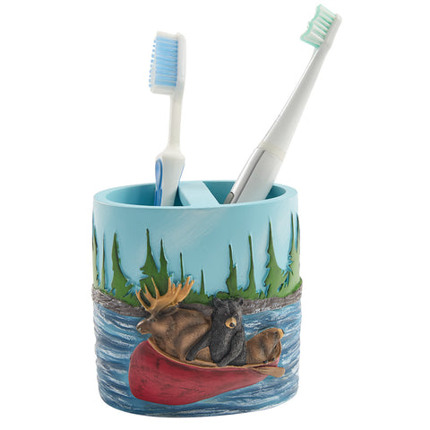 Bear and Moose Summer Vacation Toothbrush Holder