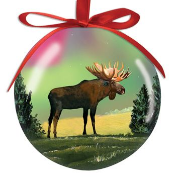 Moose with Northern Lights Ball Ornament