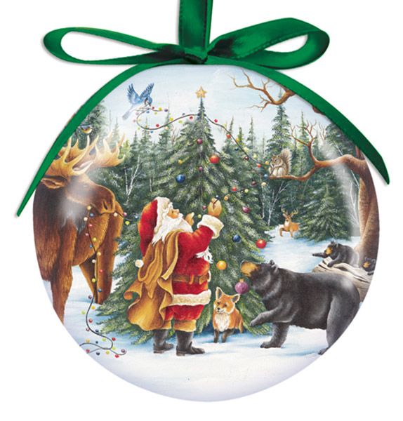 Santa with Animals Ball Ornament