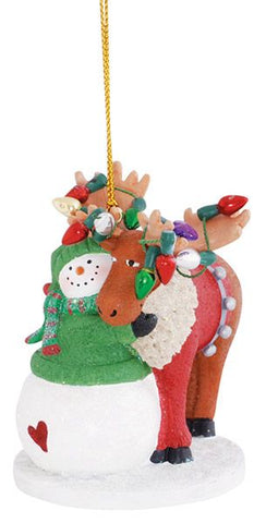 Snowman with Moose and Lights Ornament