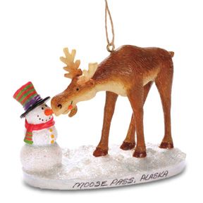 Moose with Snowman Ornament