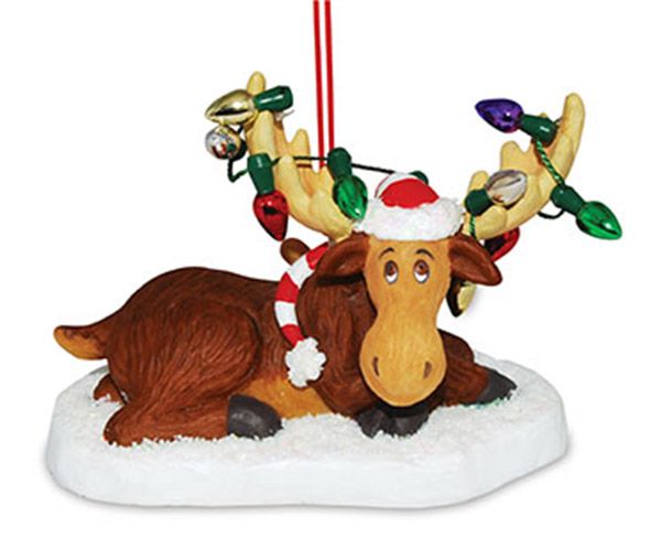 Decorated Moose Cuddling with a Bunny Ornament