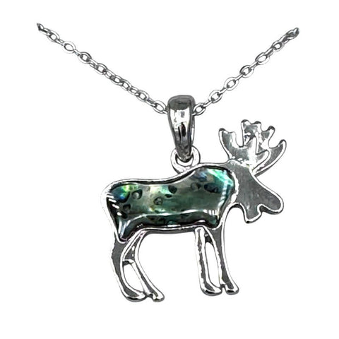 Abalone Shell Silver Majestic Moose Necklace
