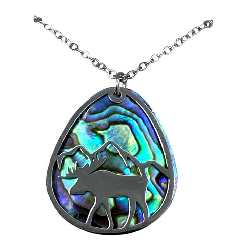 Abalone Shell Silver Moose Country Necklace