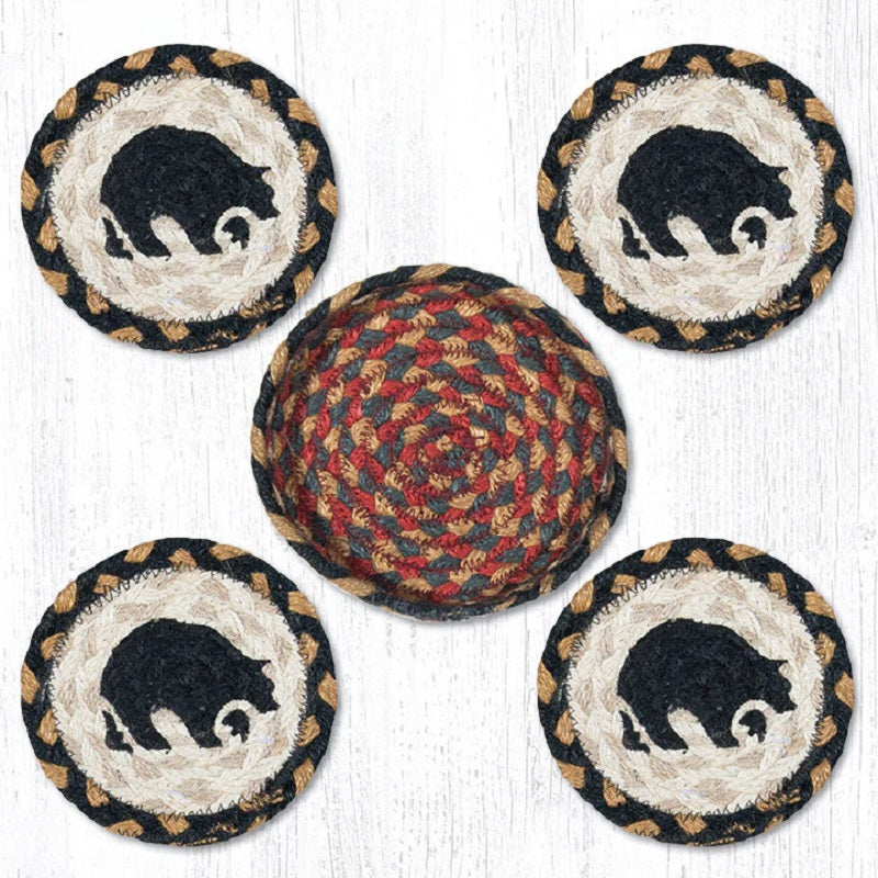 Bear Jute Coaster Set of 4 with Basket