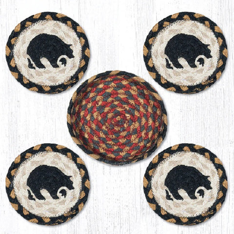Bear Jute Coaster Set of 4 with Basket