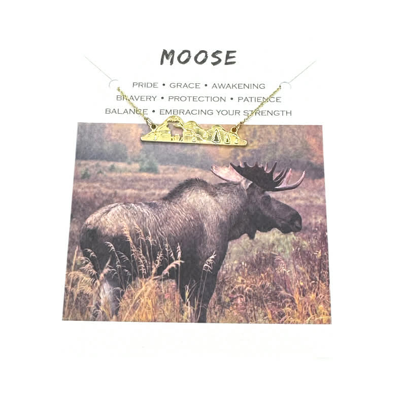 Moose Mountain Scene Gold Necklace