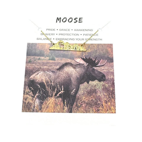 Moose Mountain Scene Gold Necklace