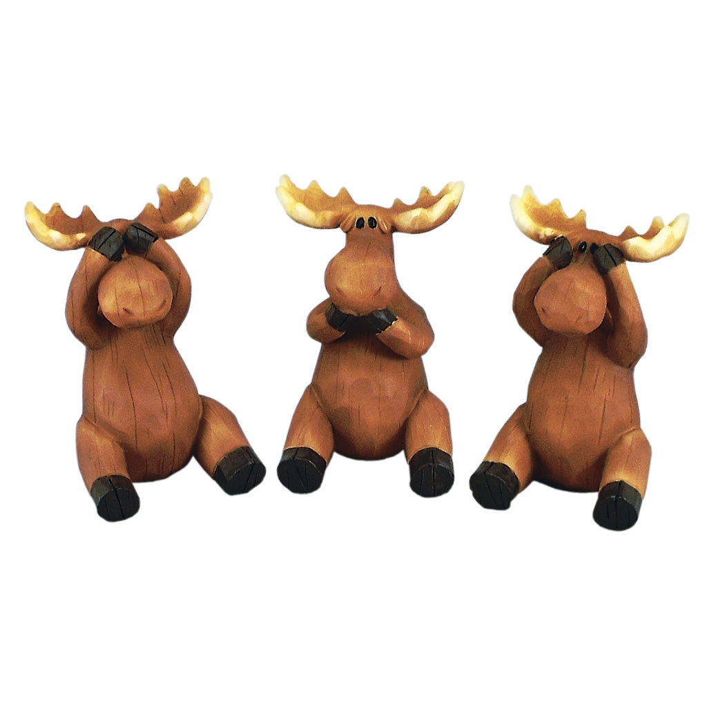 See Hear Speak No Evil Moose Set of 3 Figurines