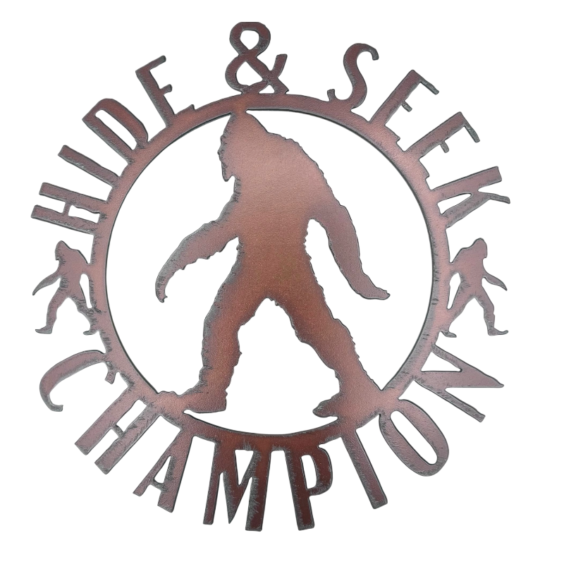 Hide and Seek Champion Big Foot Sasquatch Metal Sign