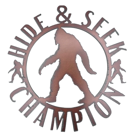 Hide and Seek Champion Big Foot Sasquatch Metal Sign