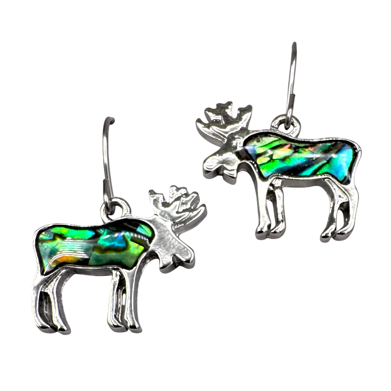Abalone Shell Moose Dangle Earrings