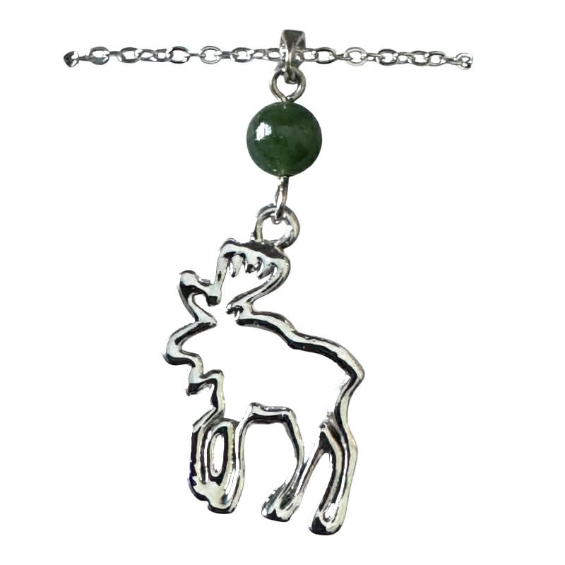 Jade Stone Silver Moose Necklace