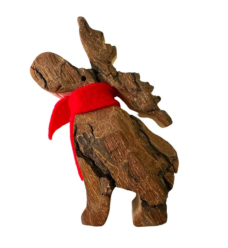 4" Wooden Moose with Scarf Figurine