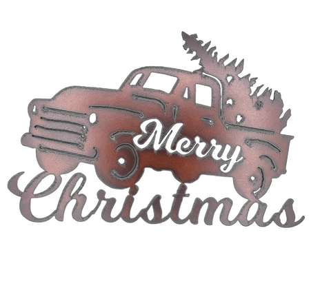 Merry Christmas Old Fashioned Truck Metal Sign