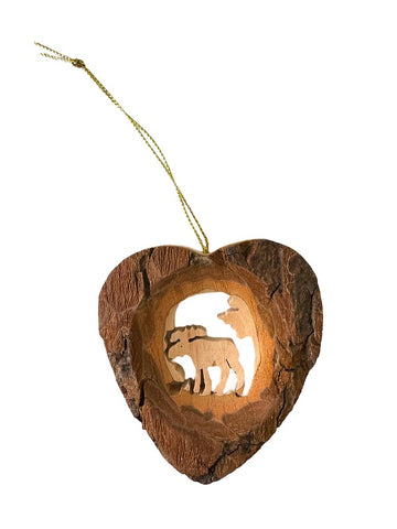 Moose Heart with Branch Wooden Ornament