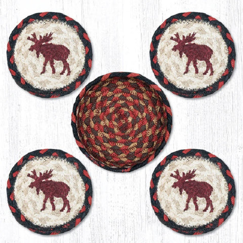 Moose Jute Coaster Set of 4 with Basket