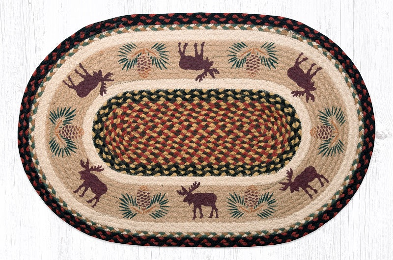 Moose and Pine Cone Outline Oval Jute Rug 20x30