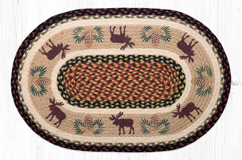 Moose and Pine Cone Outline Oval Jute Rug 20x30