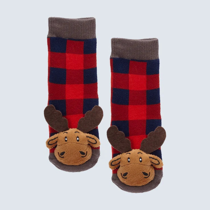 Baby Red Plaid Moose Socks