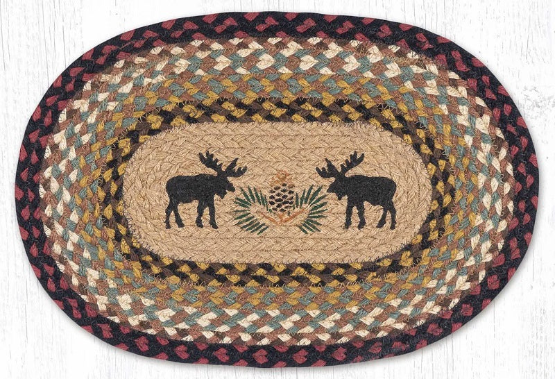 Black Moose and Pine Cone Oval Jute Rug 20x30