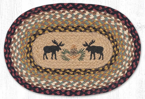 Black Moose and Pine Cone Oval Jute Rug 20x30